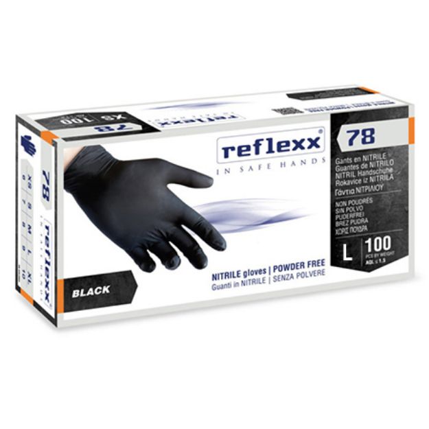 Immagine di REFLEXX 78 tag.L GUANTI NERI NITRILE SENZA POLVERE MONOUSO (100pz)